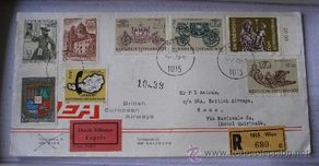 Sellos: sobre circulado BEA british european airways, con sellos austriacos, 1973